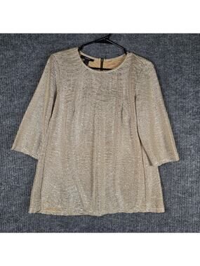 Alfani Women's Size 6 Gold Metallic‎ Textured Tunic Top 3/4 Sleeve